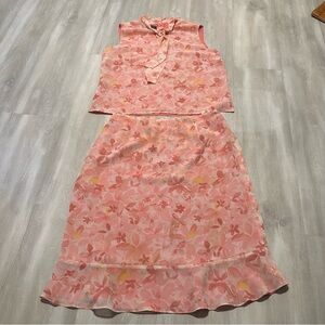 Vintage Preppy Cynthia Howie Pink Print 2 Piece Skirt Set Sz 10 M